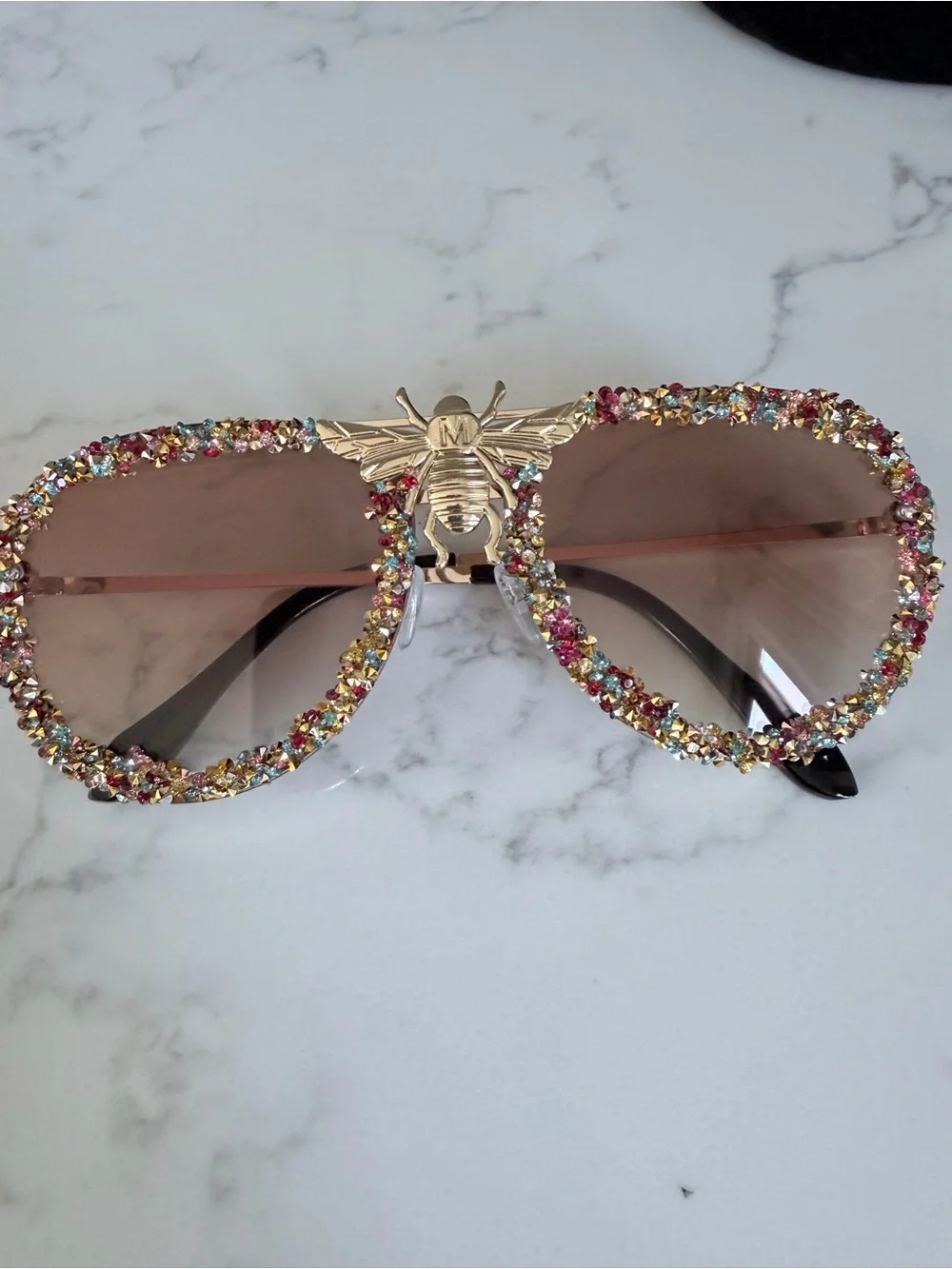 Embellished Gold Bee Multicolor Sunglasses - Women Accessories